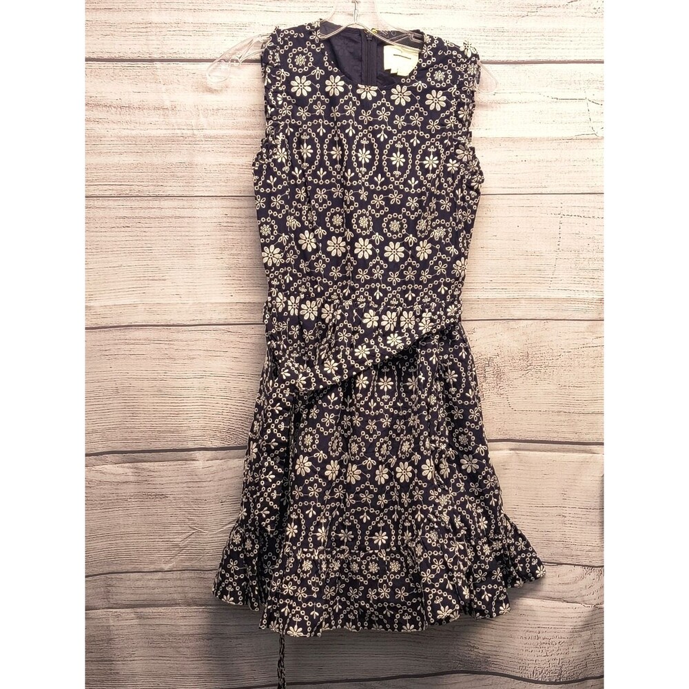 Kate Spade New York Women's Dress Blue Eyelet Fit Flare Sleeveless Belted Size 0